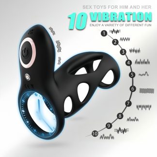 Male Cock Ring with 2 Motors and 10 Modes Vibrator